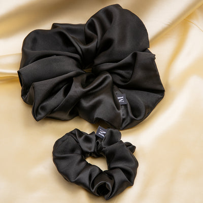 Juego de moñas scrunchies negras varios tamaños