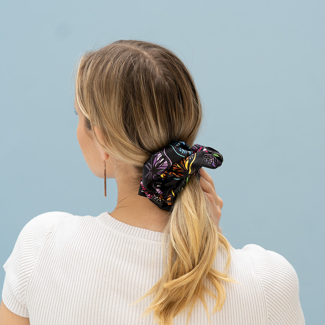 Scrunchie - Black Butterflies Medium