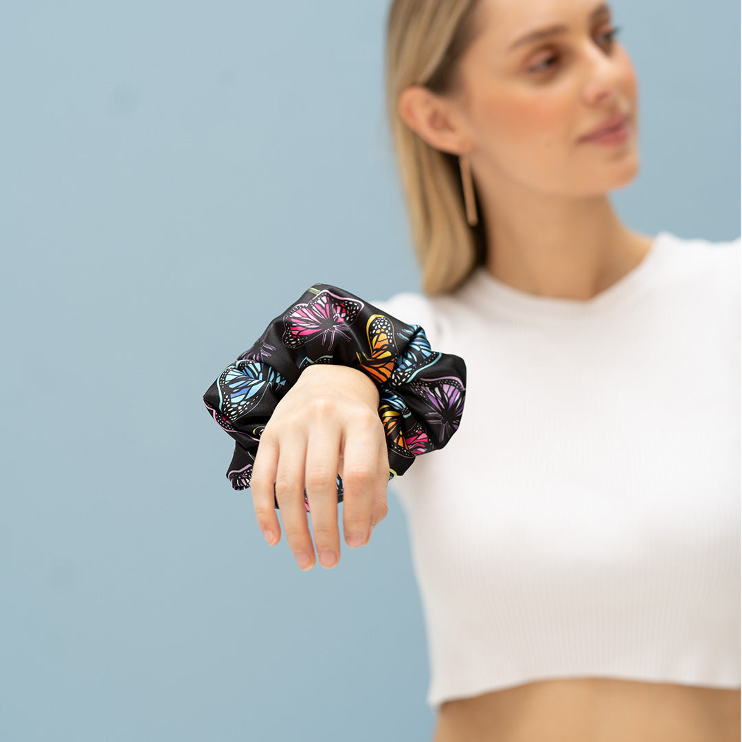 Scrunchie - Black Butterflies Medium