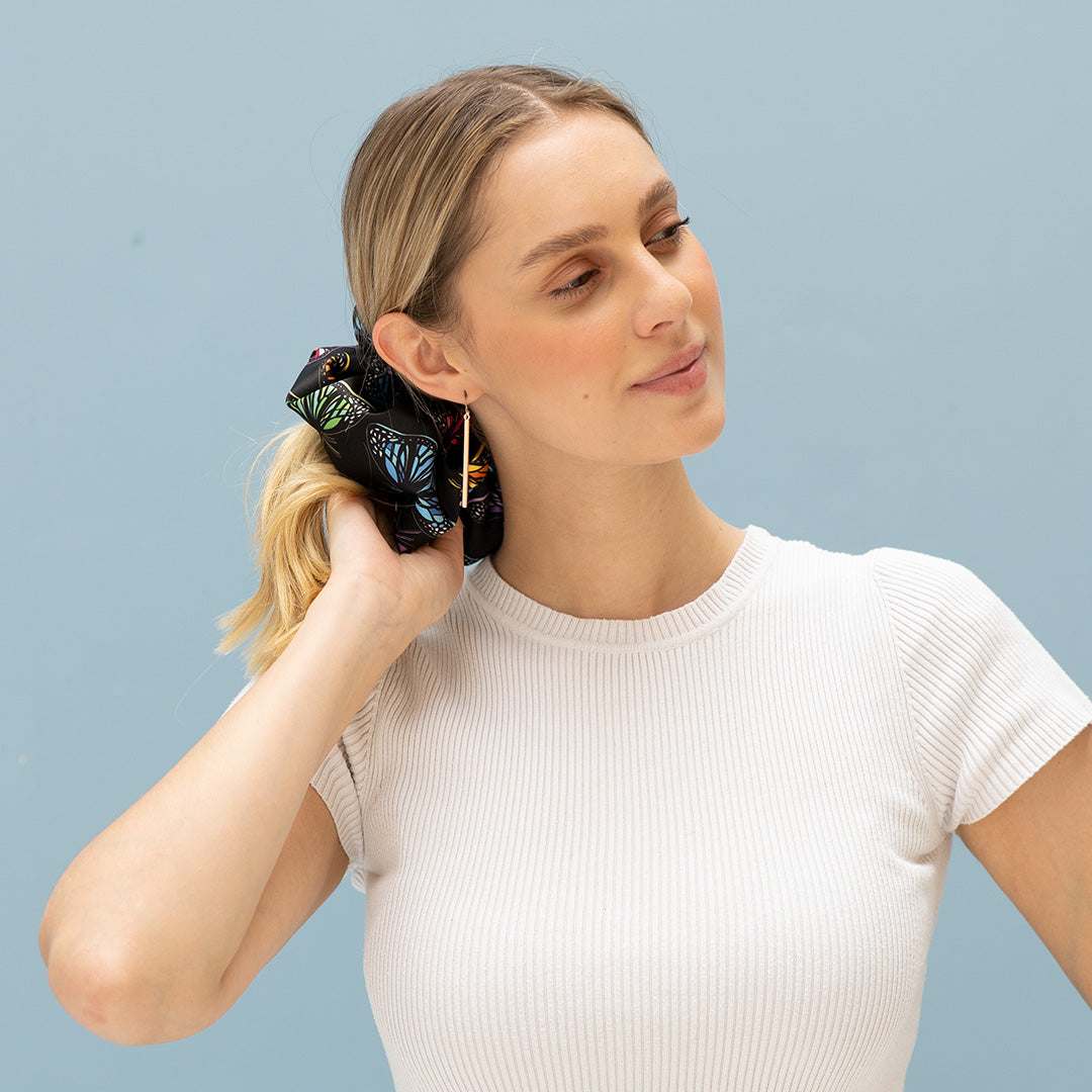 Scrunchie - Black Butterflies Oversized
