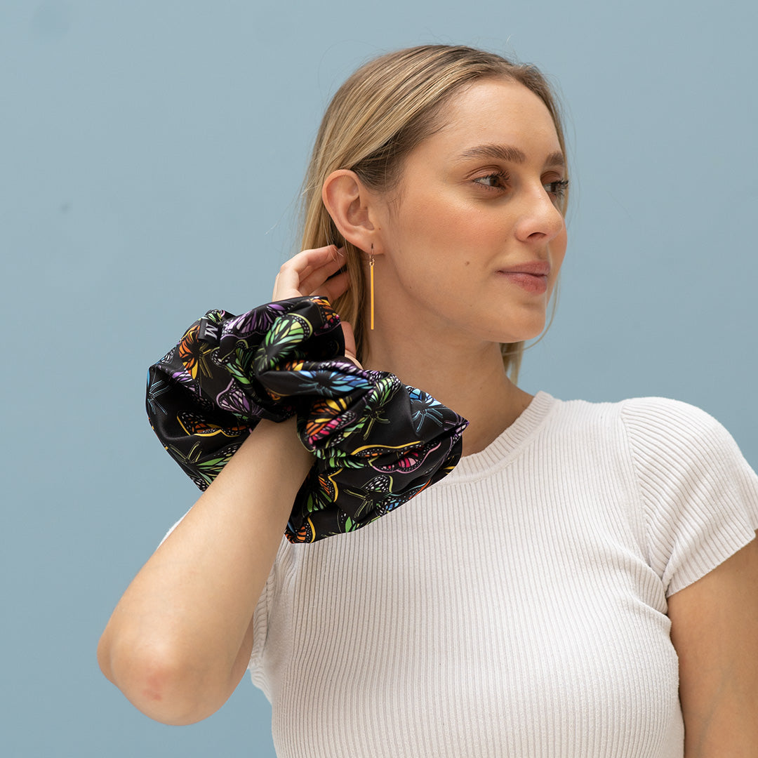 Scrunchie - Black Butterflies Oversized