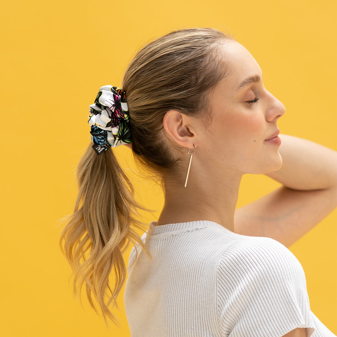 Scrunchie - White Butterflies Medium