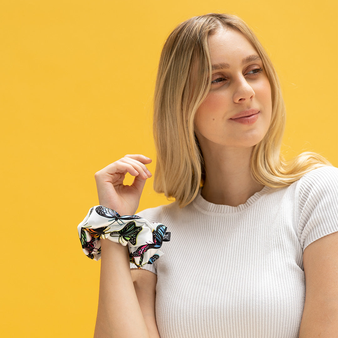 Scrunchie - White Butterflies Medium