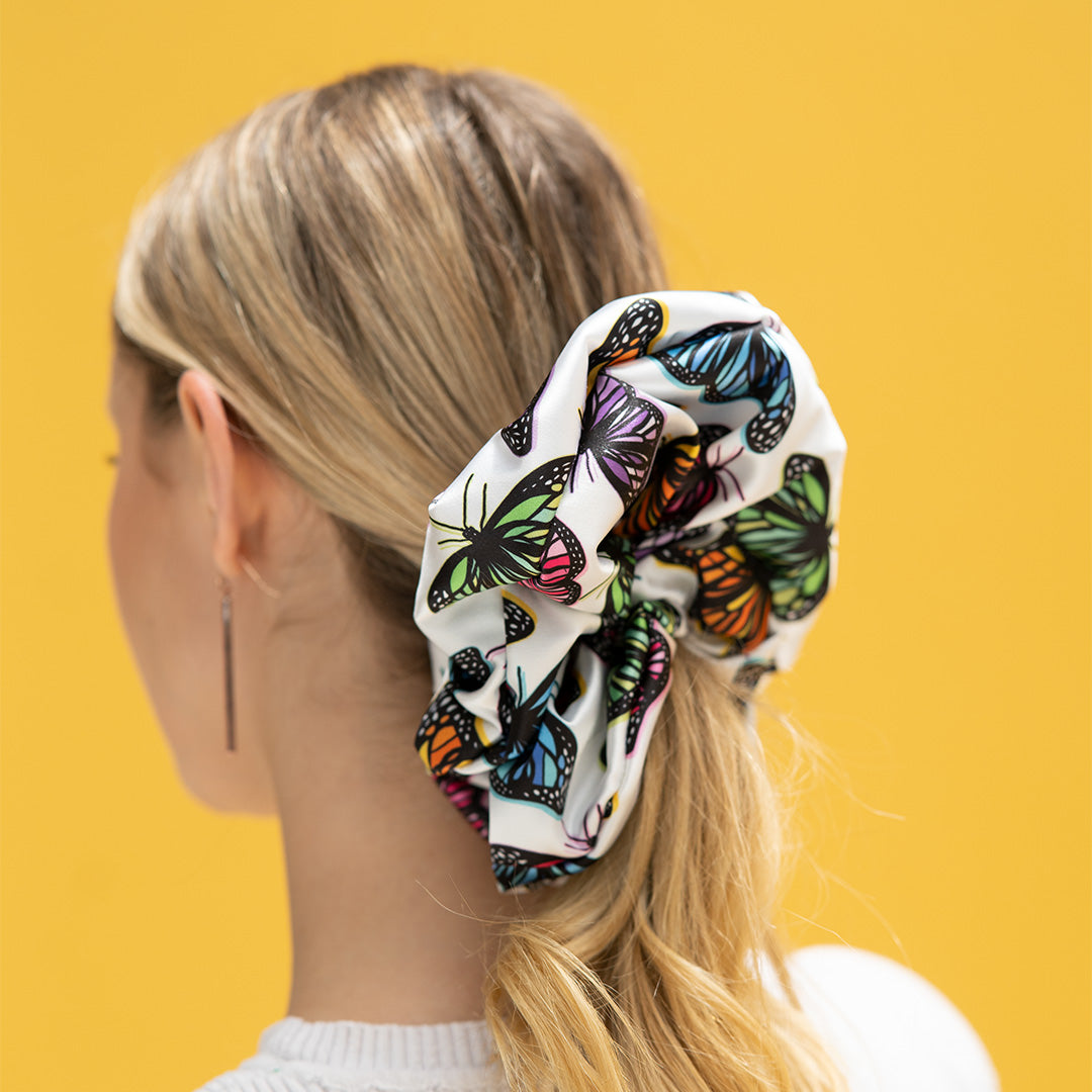 Scrunchie - White Butterflies Oversized