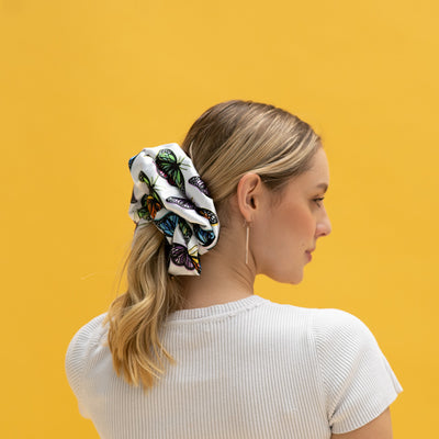Scrunchie - White Butterflies Oversized