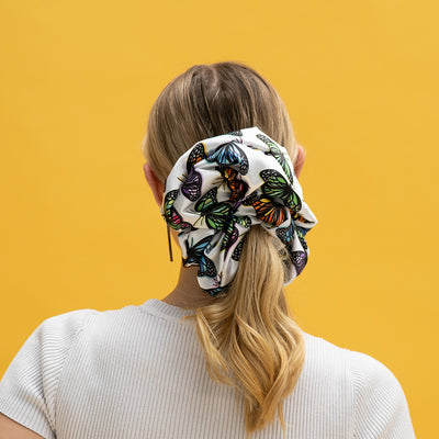 Scrunchie - White Butterflies Oversized