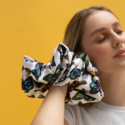 Scrunchie - White Butterflies Oversized