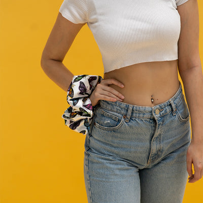 Scrunchie - White Butterflies Oversized