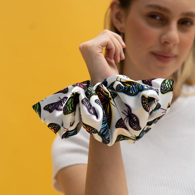 Scrunchie - White Butterflies Oversized