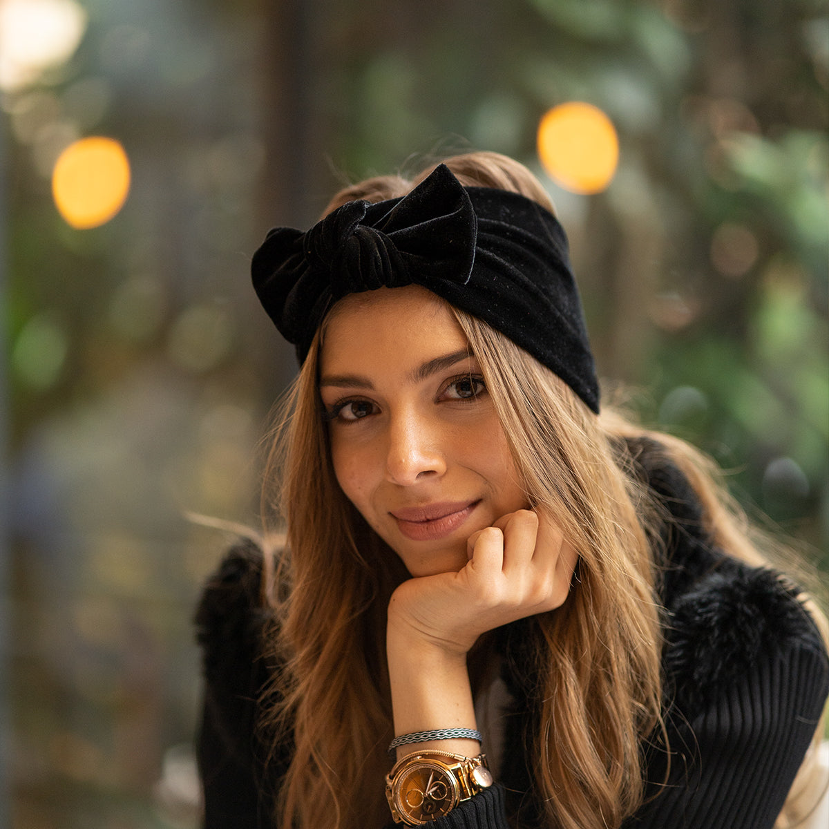 Accesorios negros para el cabello, terciopelo con moño