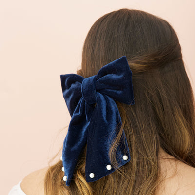 Moño - Large Blue Bow / pearls