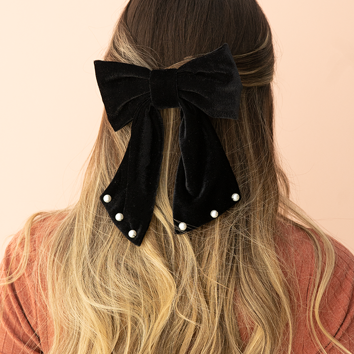 Moño - Large Black Bow / pearls