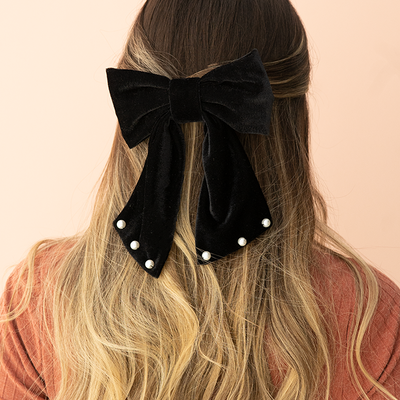 Moño - Large Black Bow / pearls