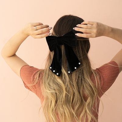 Moño - Large Black Bow / pearls