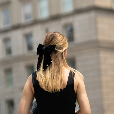 Moño - Large Black Bow / pearls