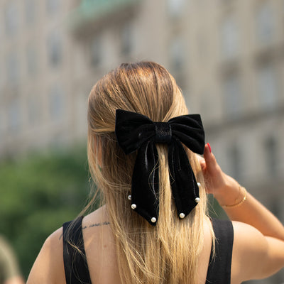 Moño - Large Black Bow / pearls